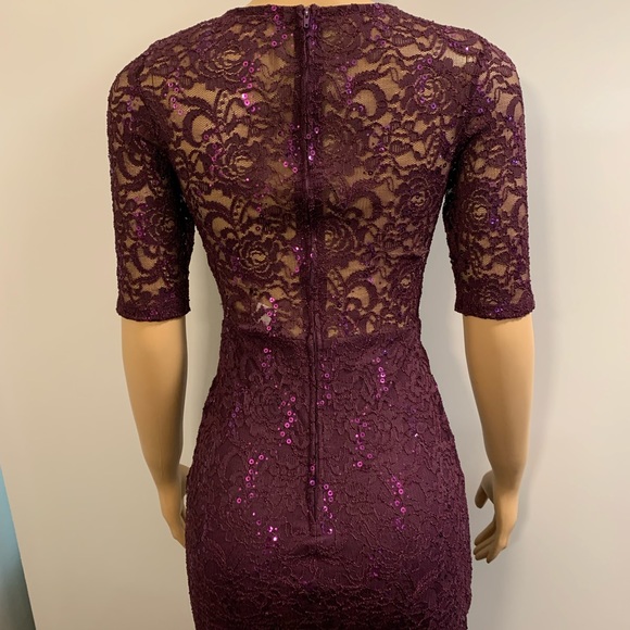 Women junior prom purple lace sequins bodycon mermaid maxi dress size (S) - Picture 8 of 14